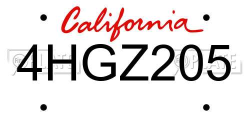4HGZ205 California License Plate