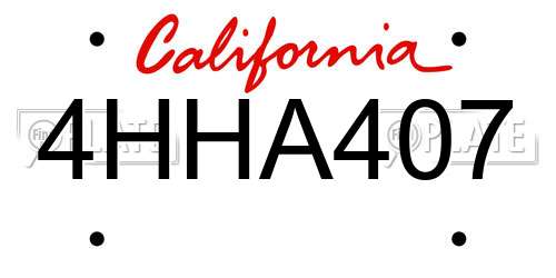 4HHA407 California License Plate