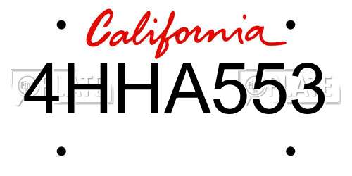 4HHA553 California License Plate