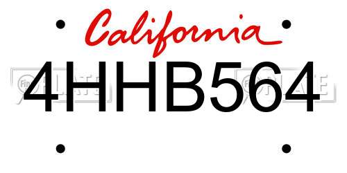 4HHB564 California License Plate