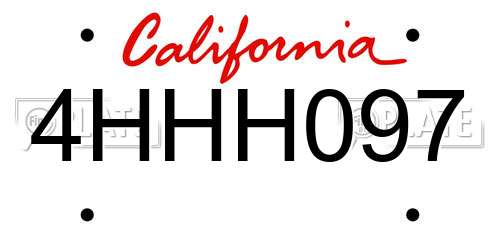 4HHH097 California License Plate