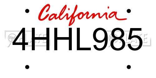 4HHL985 California License Plate