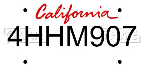 4HHM907 California License Plate