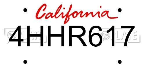 4HHR617 California License Plate