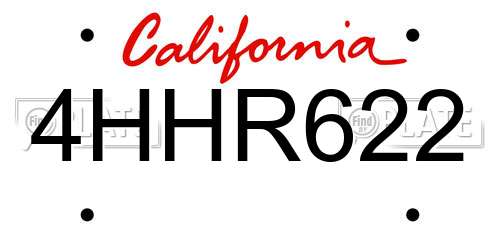 4HHR622 California License Plate