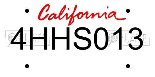4HHS013 California License Plate