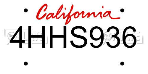 4HHS936 California License Plate