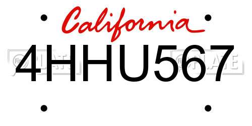 4HHU567 California License Plate