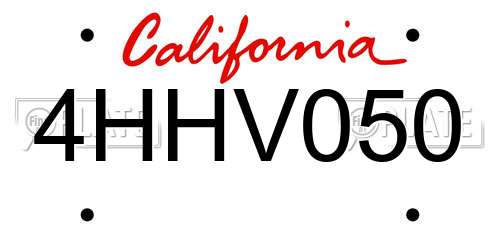 4HHV050 California License Plate