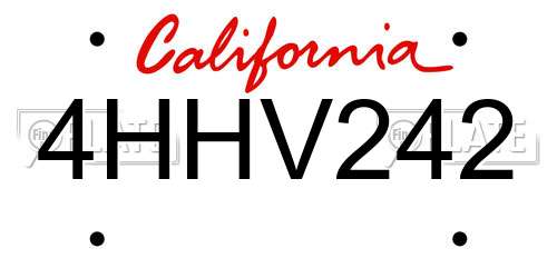 4HHV242 California License Plate