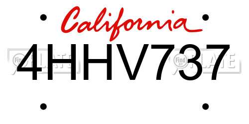 4HHV737 California License Plate