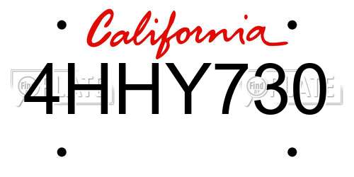 4HHY730 California License Plate