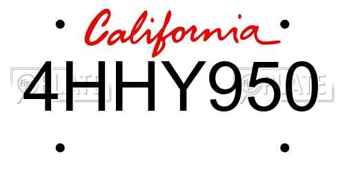 4HHY950 California License Plate