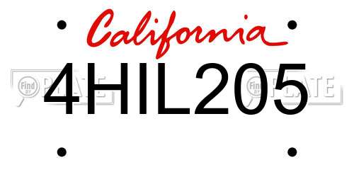 4HIL205 California License Plate