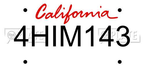 4HIM143 California License Plate