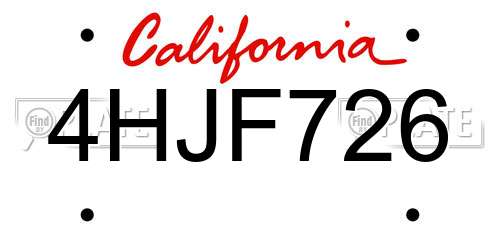 4HJF726 California License Plate