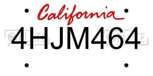 4HJM464 California License Plate