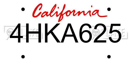 4HKA625 California License Plate