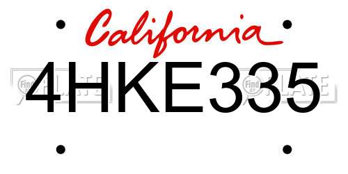 4HKE335 California License Plate