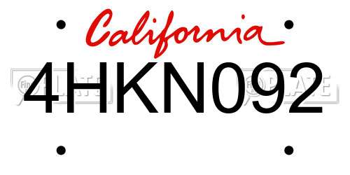 4HKN092 California License Plate