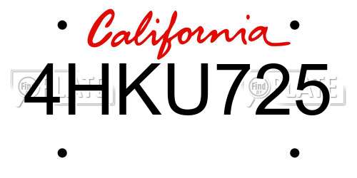 4HKU725 California License Plate