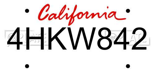 4HKW842 California License Plate