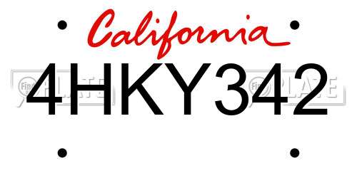4HKY342 California License Plate