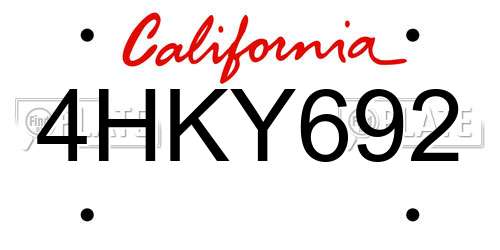 4HKY692 California License Plate