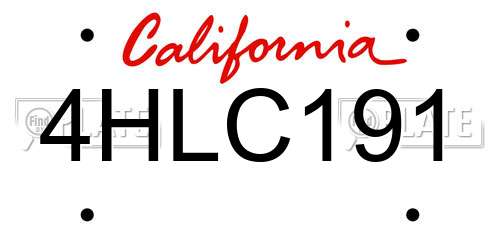 4HLC191 California License Plate