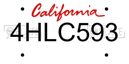 4HLC593 California License Plate