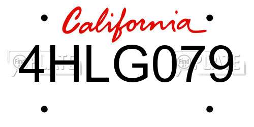 4HLG079 California License Plate