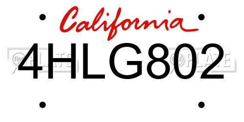 4HLG802 California License Plate
