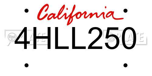4HLL250 California License Plate
