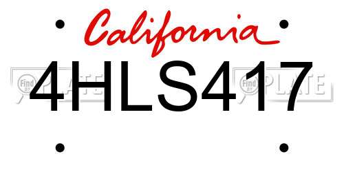 4HLS417 California License Plate