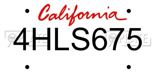 4HLS675 California License Plate