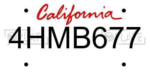 4HMB677 California License Plate