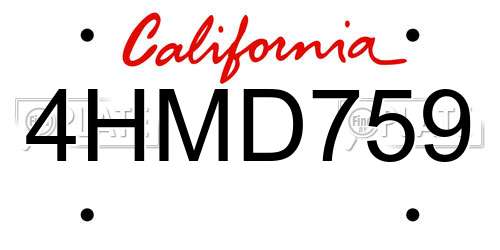 4HMD759 California License Plate