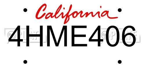 4HME406 California License Plate
