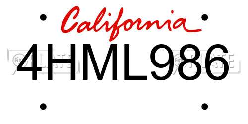 4HML986 California License Plate