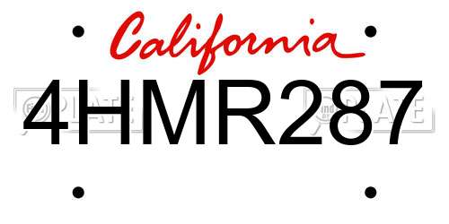4HMR287 California License Plate