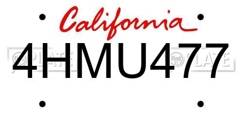4HMU477 California License Plate