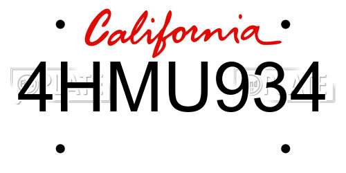 4HMU934 California License Plate