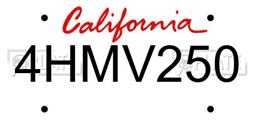 4HMV250 California License Plate