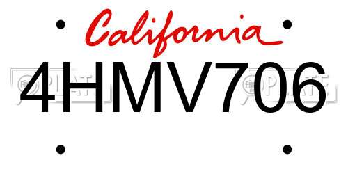 4HMV706 California License Plate