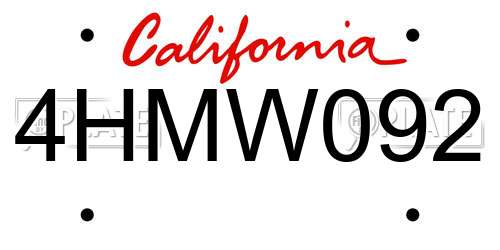 4HMW092 California License Plate
