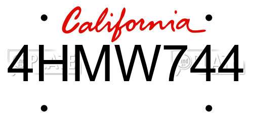 4HMW744 California License Plate