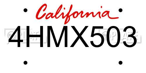 4HMX503 California License Plate