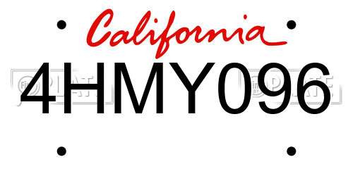 4HMY096 California License Plate