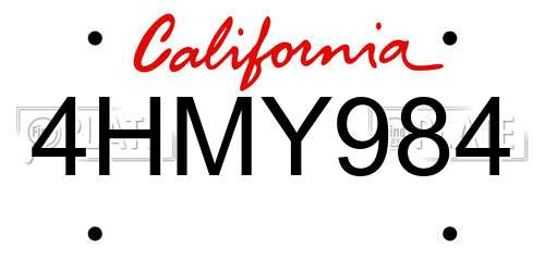 4HMY984 California License Plate