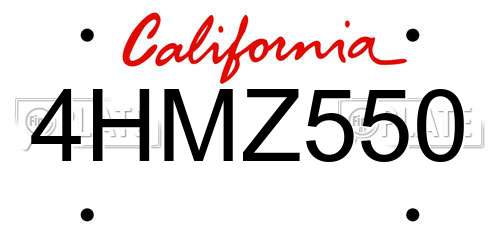 4HMZ550 California License Plate